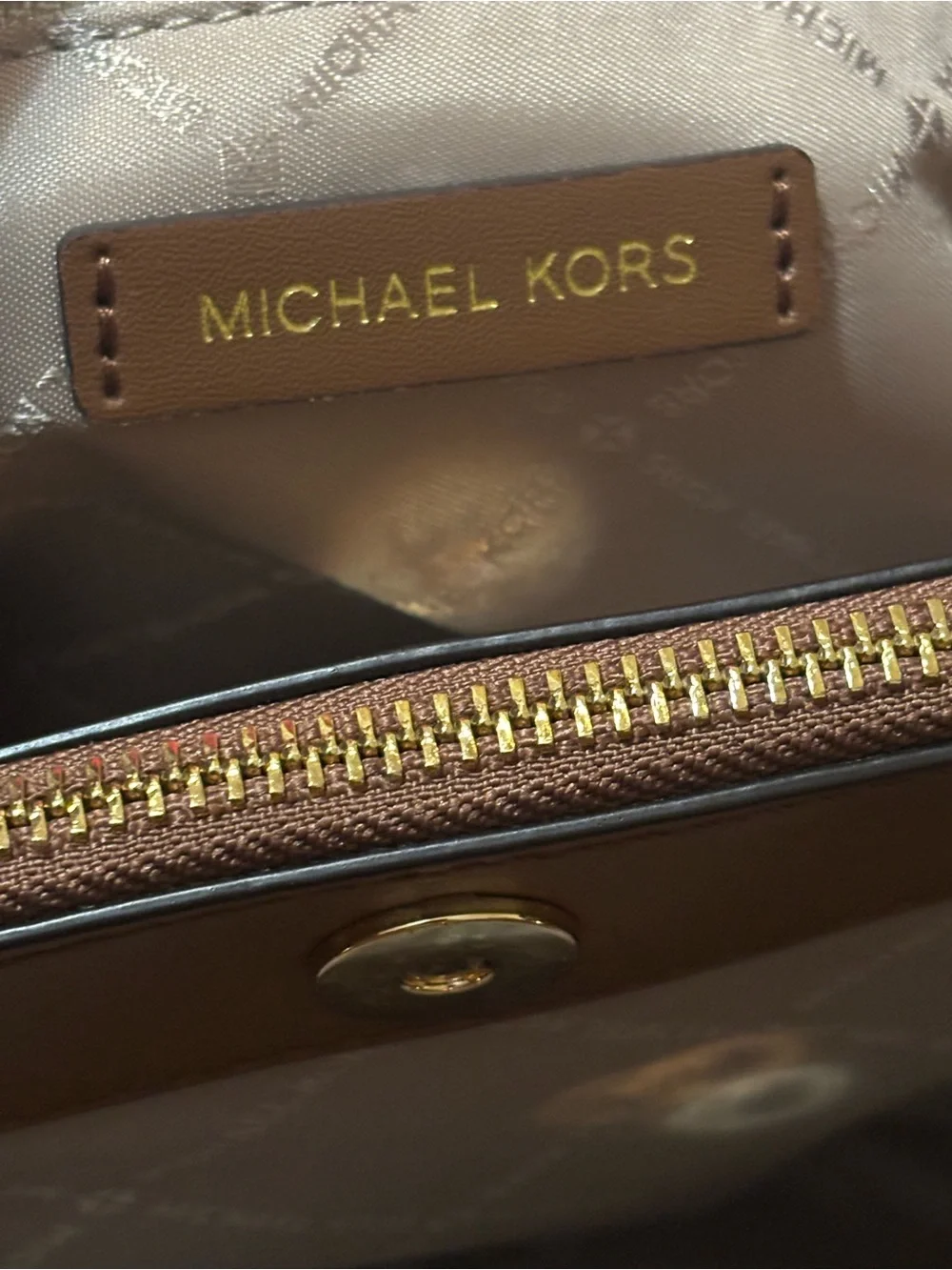 Michael Kors Dark Brown MK Logo Tote with Gold Hardware